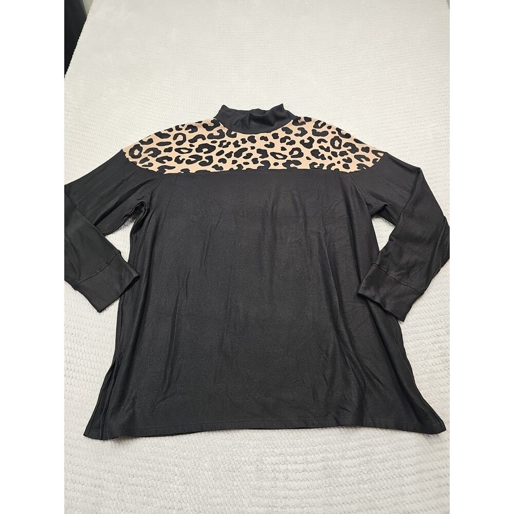 Cuddl Duds Shirt Womens 2X Black & Animal Print Turtle Neck Oversized